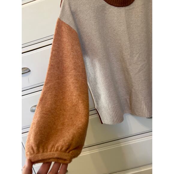Madewell Color Block Cream Brown Wool Alpaca Blend Sweater Women's Size Medium - Picture 6 of 9